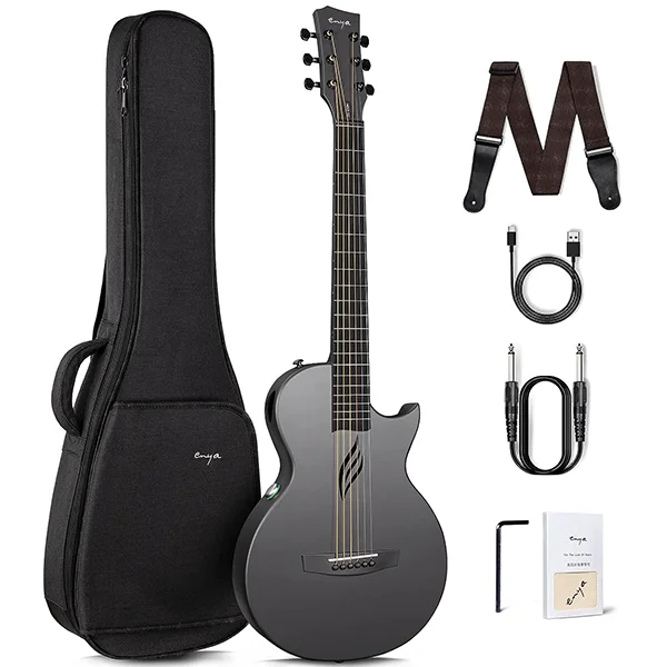 Enya NOVA GO SP1 Black TransAcoustic & Electric Guitar Smart Carbon Fiber Acoustic 35 Inch with Pickup, Case, Strap, Cable