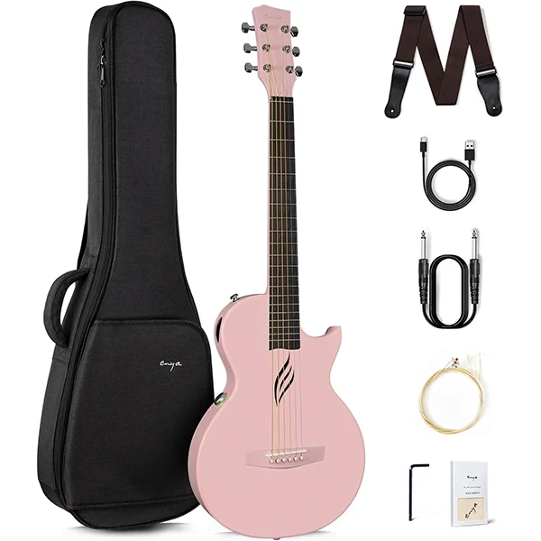 Enya NOVA GO SP1 Pink TransAcoustic & Electric Guitar Smart Carbon Fiber Acoustic 35 Inch with Pickup, Case, Strap, Cable